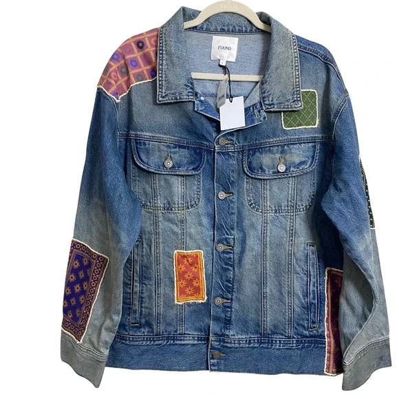 Free People X Found NWT Kantha Patchwork Denim Jean Jacket Size Large - Picture 4 of 13